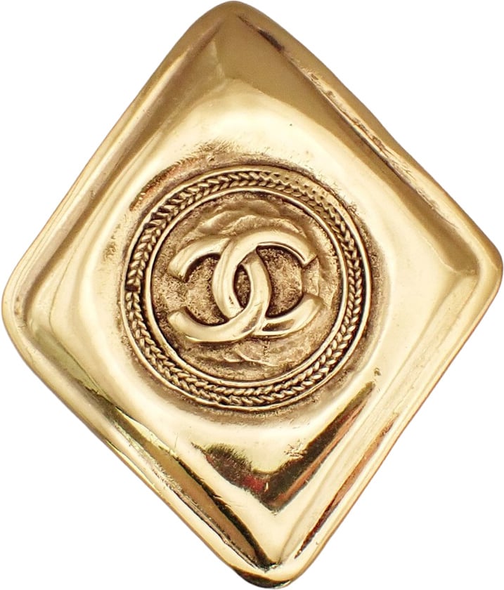 Chanel Chanel Vintage CC Diamond Brooch Metal Goud