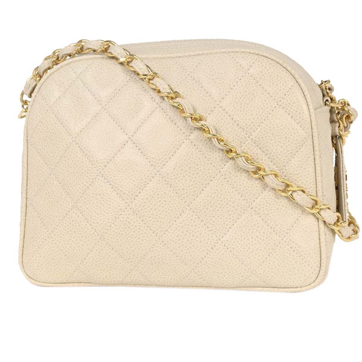 Chanel Chanel Vintage Chain Camera Bag Quilted Caviar Small Beige
