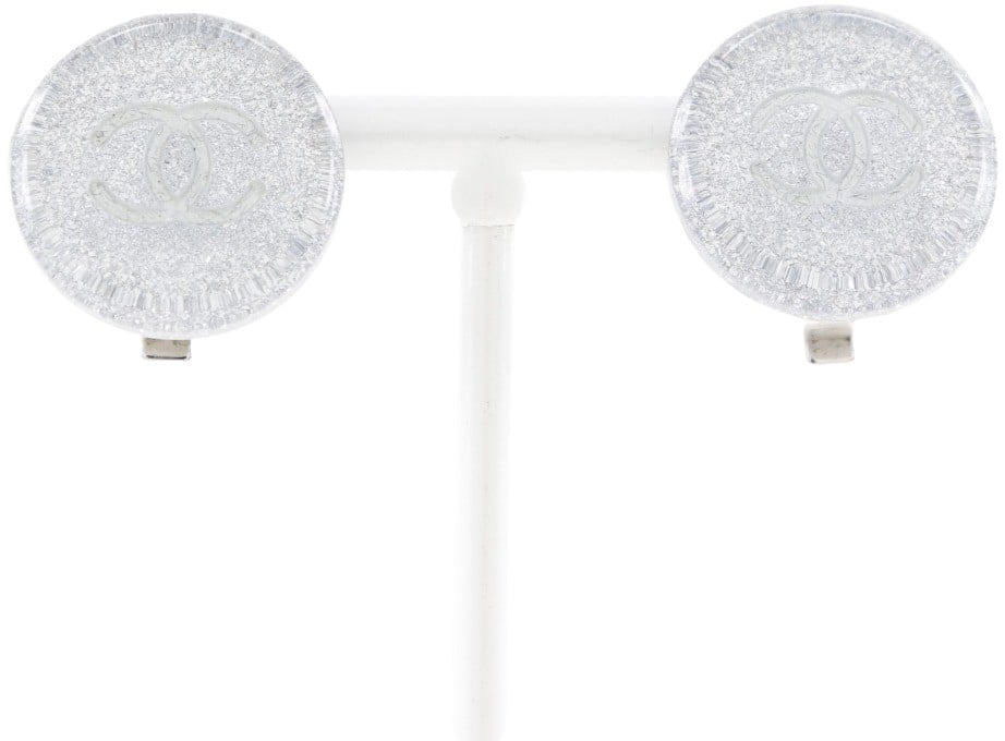 Chanel Chanel CC Round Clip-On Earrings Glitter Resin Zilver