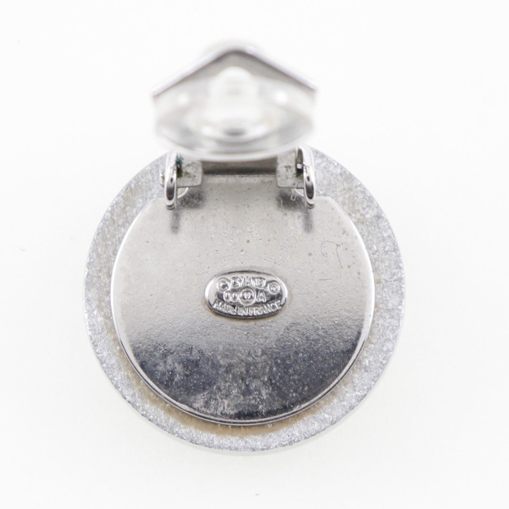 Chanel Chanel CC Round Clip-On Earrings Glitter Resin Zilver