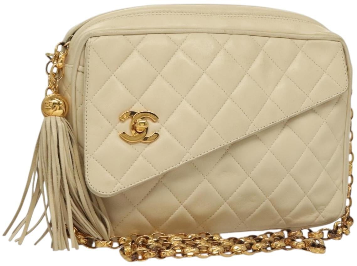 Chanel Chanel Vintage Front Pocket Camera Bag Quilted Lambskin Medium Wit