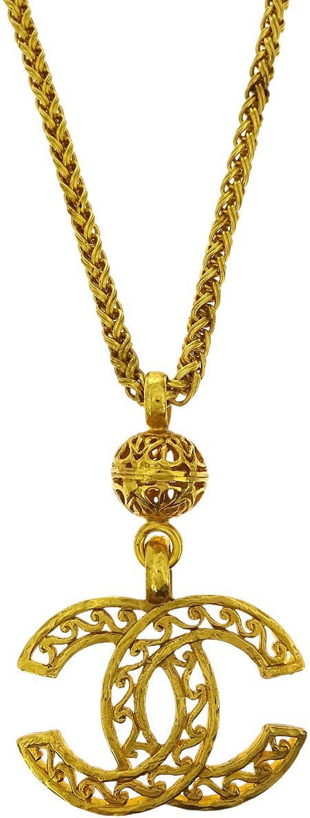 Chanel Chanel Vintage Giant CC Pendant Long Necklace Metal Goud