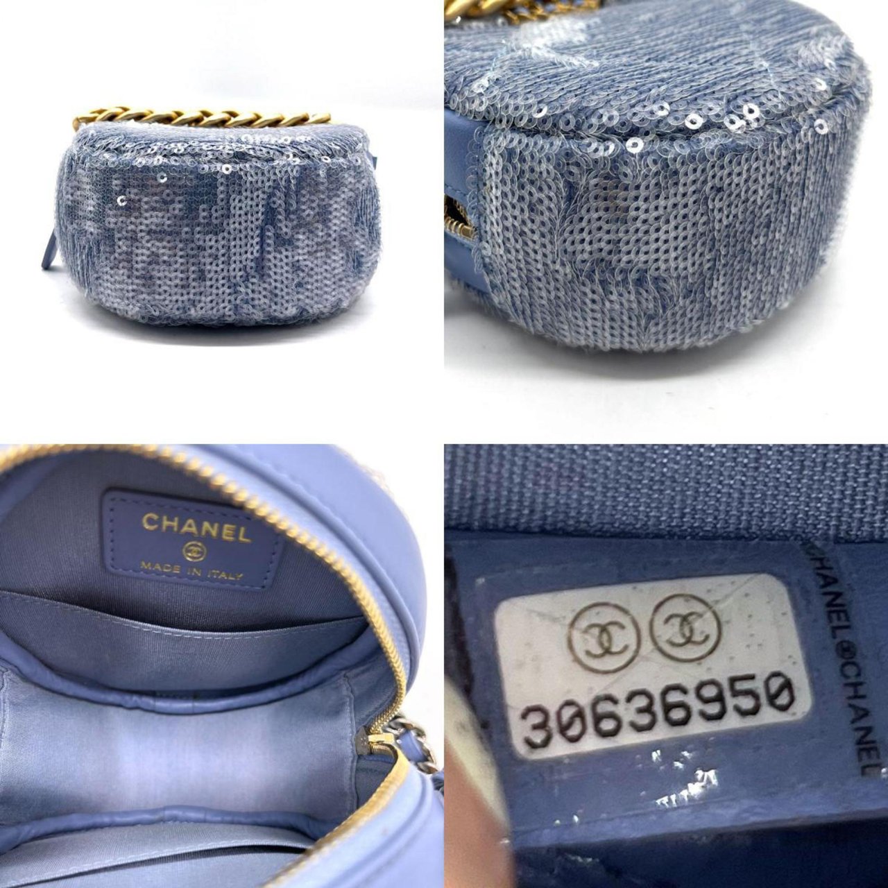 Chanel Chanel Round Clutch with Chain Sequins Mini Blauw