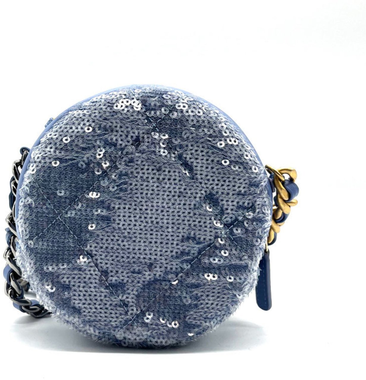 Chanel Chanel Round Clutch with Chain Sequins Mini Blauw
