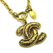 Chanel Chanel Vintage Quilted CC Pendant Necklace Metal Large Goud