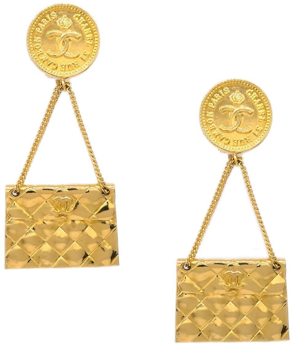 Chanel Chanel 31 Rue Cambon Flap Bag Clip-On Earrings Metal Goud
