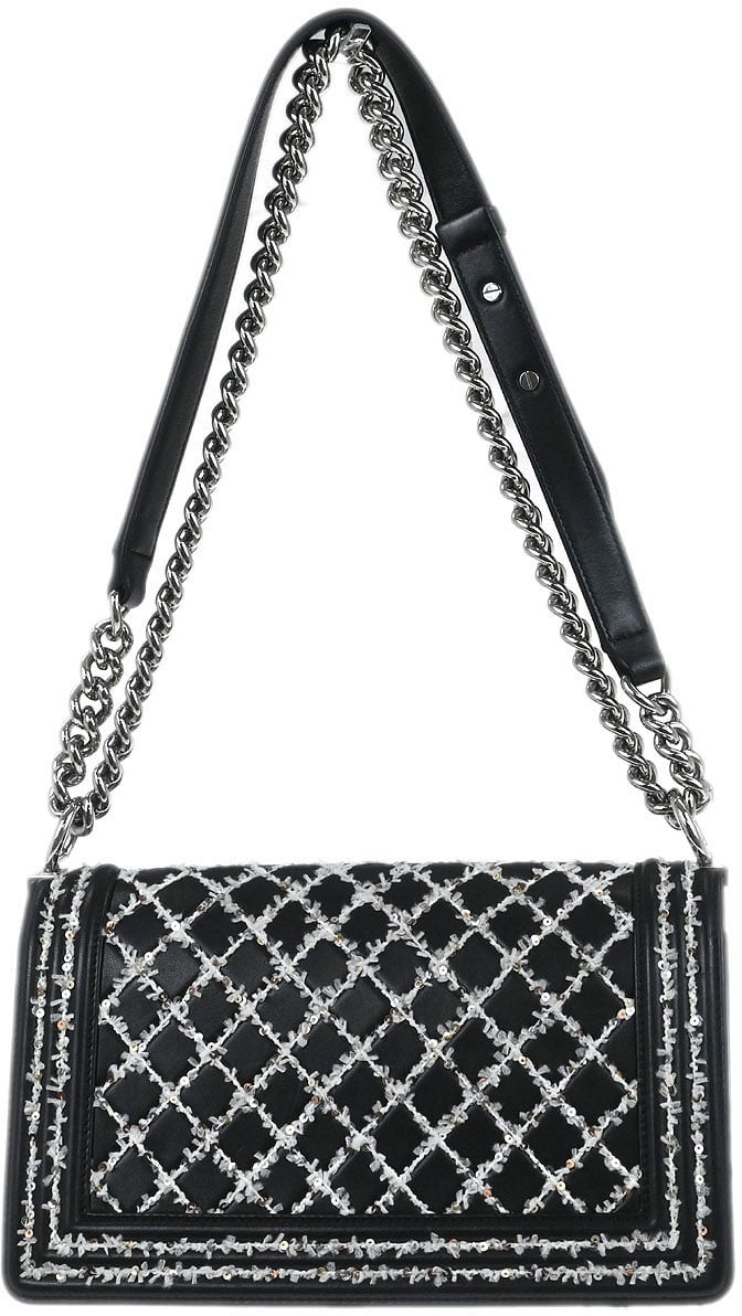 Chanel Chanel Boy Flap Bag Sequin Quilted Calfskin Old Medium Zwart