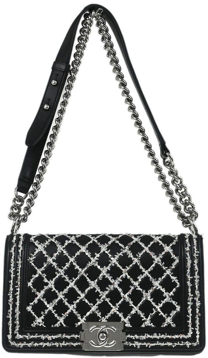 Chanel Chanel Boy Flap Bag Sequin Quilted Calfskin Old Medium Zwart