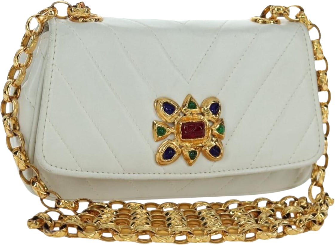 Chanel Vintage Gripoix Flap Leather Wit