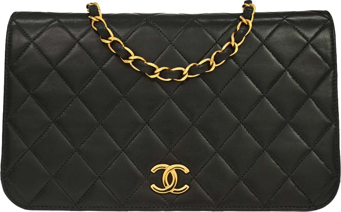 Chanel Vintage Full Flap Quilted Lambskin Small Zwart