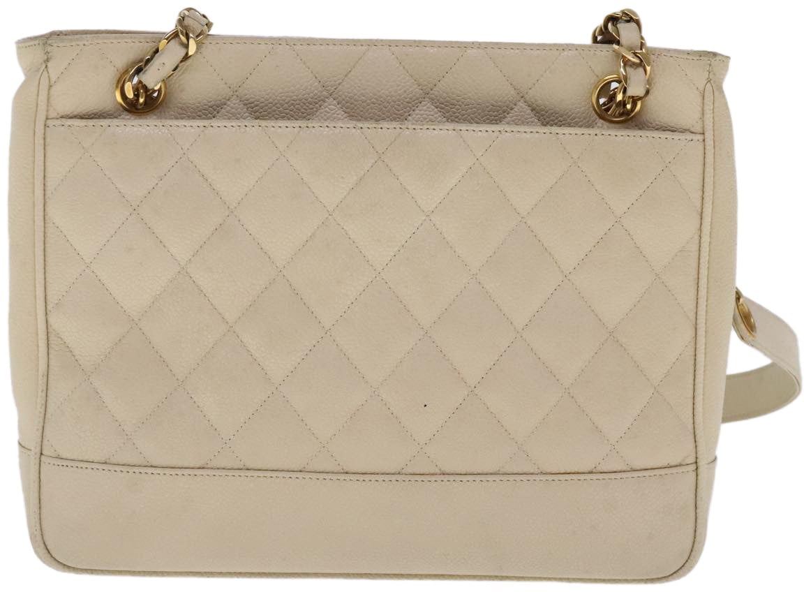 Chanel Chanel Vintage Slit Pocket Shoulder Bag Quilted Caviar Medium Beige
