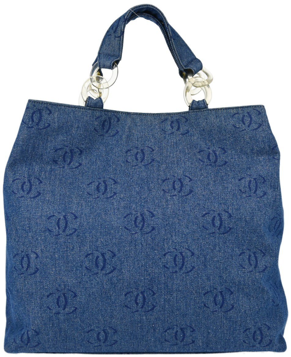 Chanel Chanel Vintage CC Tote Denim Large Blauw