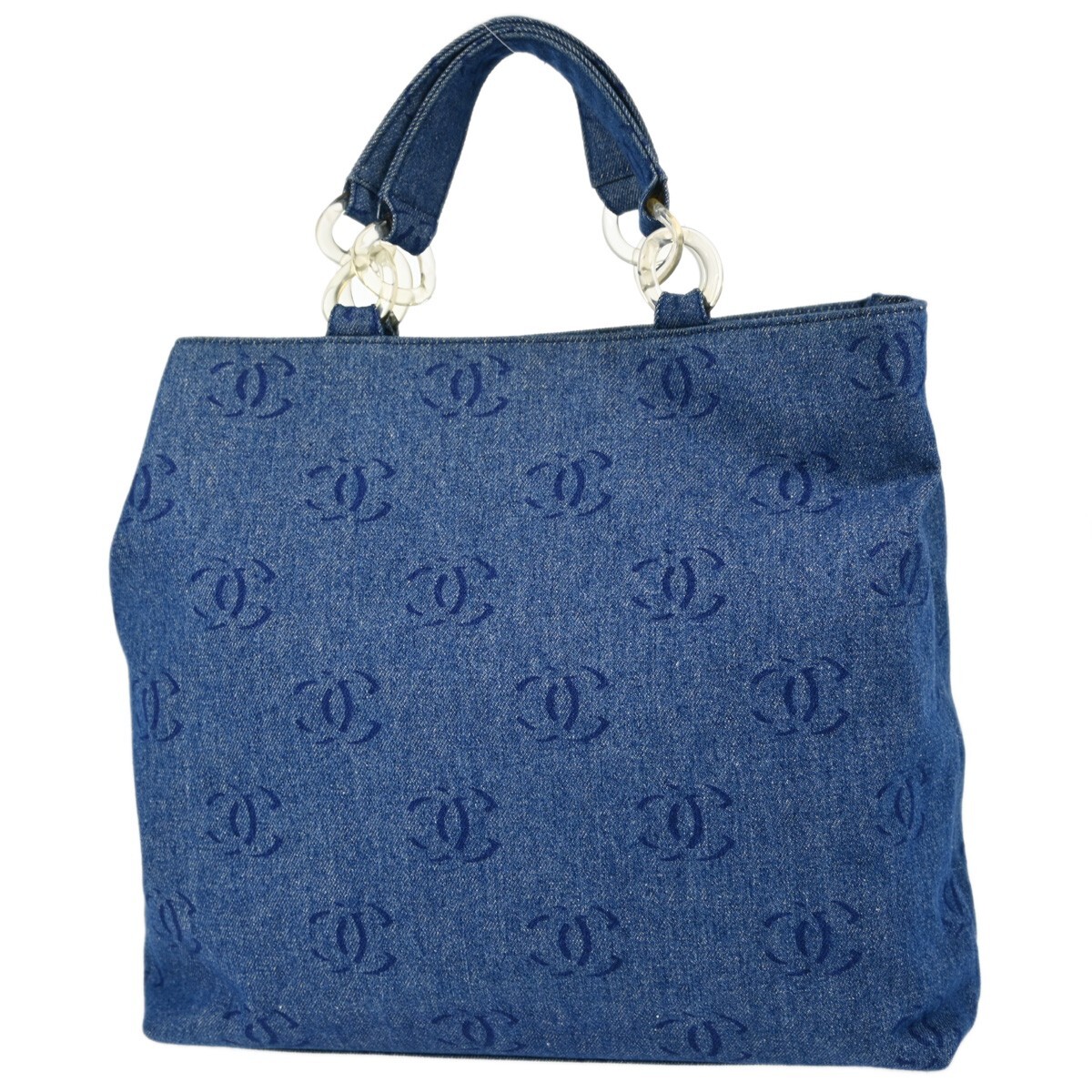 Chanel Chanel Vintage CC Tote Denim Large Blauw
