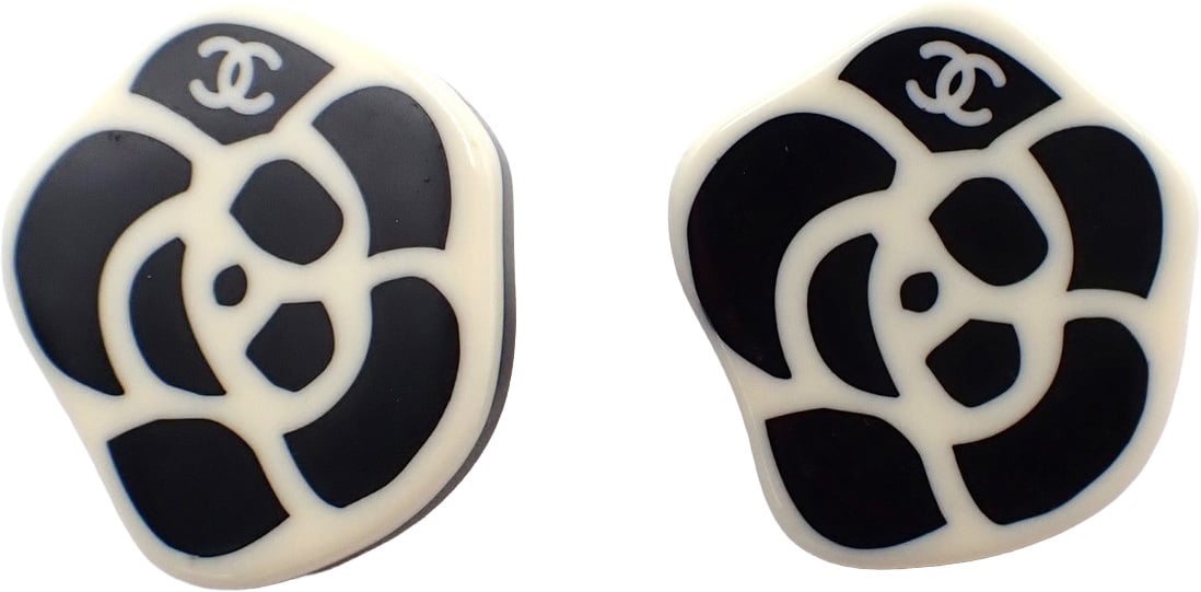 Chanel Chanel Vintage Camellia Clip-On Earrings Plastic Wit