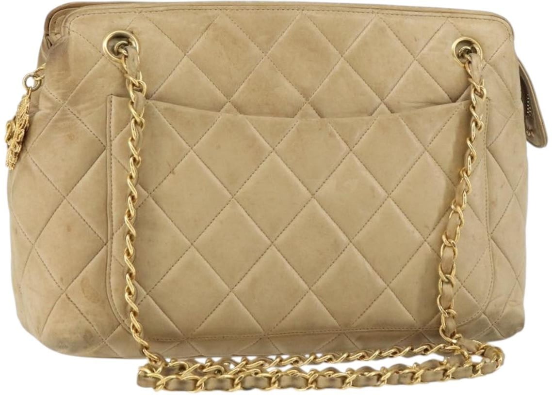 Chanel Chanel Vintage Camera Bag Quilted Leather Large Beige