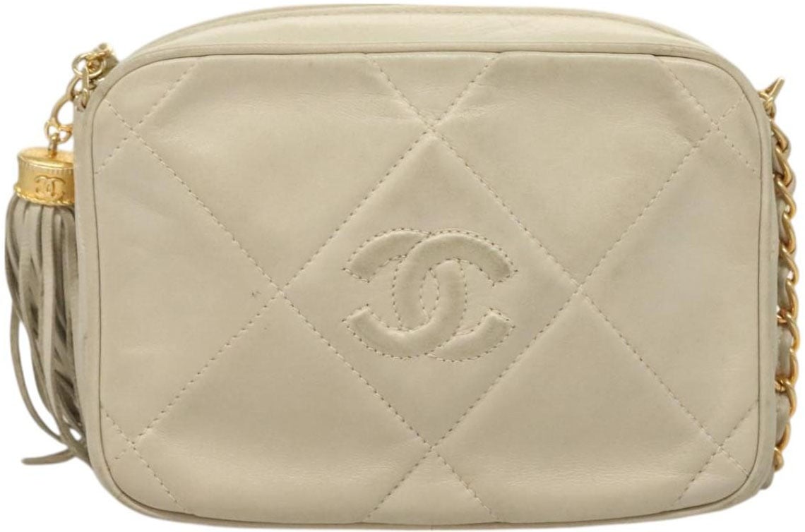 Chanel Chanel Vintage Diamond CC Camera Bag Quilted Lambskin Large Beige