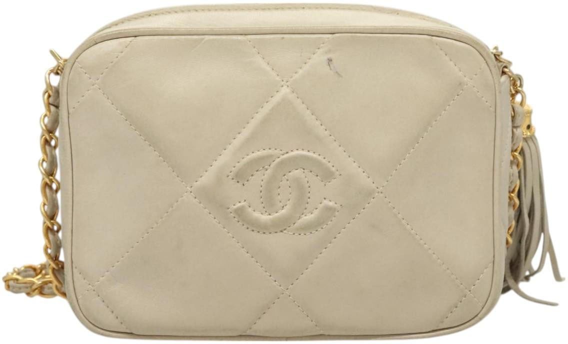 Chanel Chanel Vintage Diamond CC Camera Bag Quilted Lambskin Large Beige
