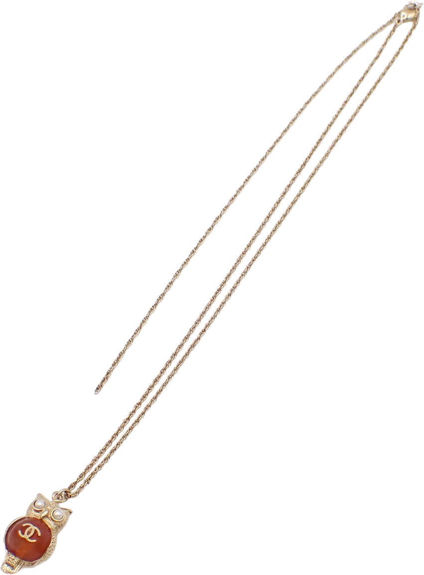 Chanel Owl Pendant Necklace Gold Plated Goud