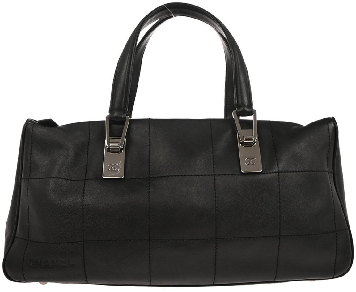 Chanel Chanel Square Stitch CC Boston Bag Quilted Leather Large Zwart