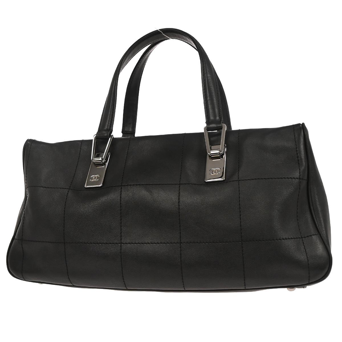 Chanel Chanel Square Stitch CC Boston Bag Quilted Leather Large Zwart