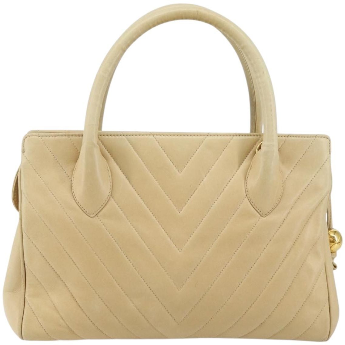 Chanel V Stitch Leather Beige