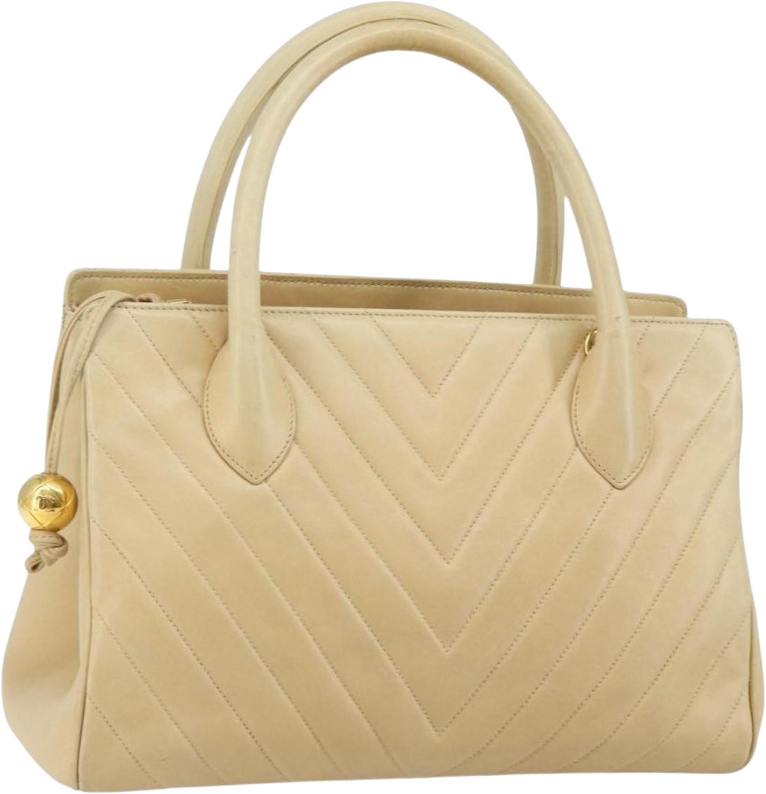 Chanel V Stitch Leather Beige
