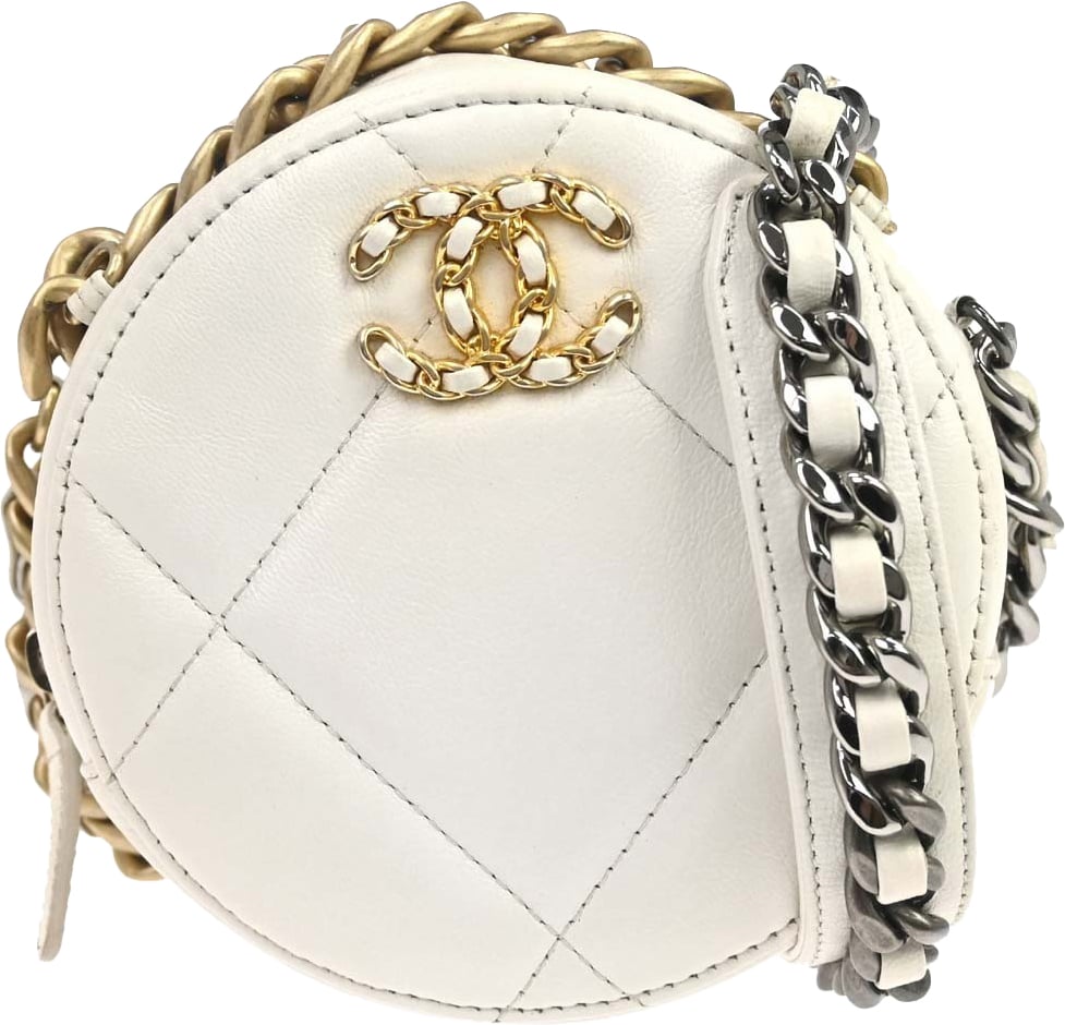 Chanel Round Clutch with Chain Quilted Lambskin Mini Wit