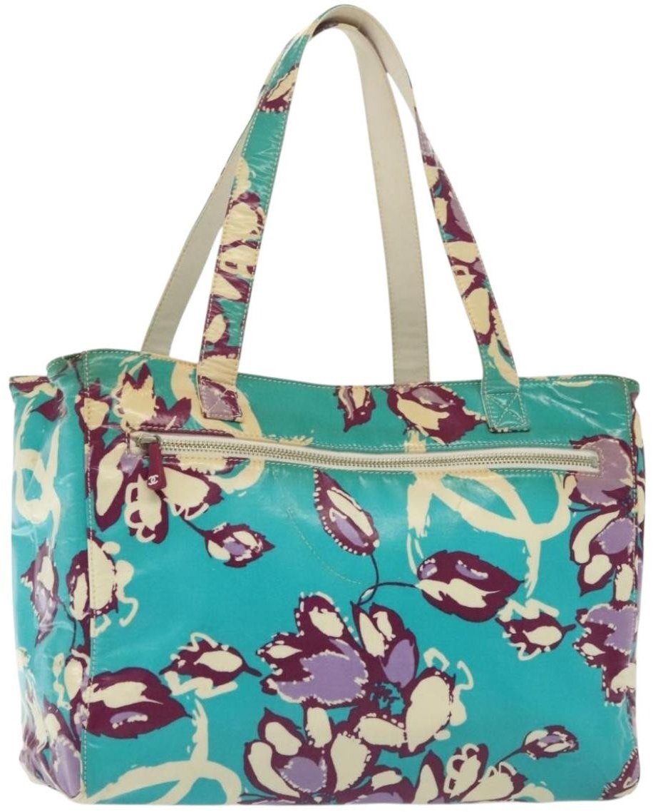 Chanel Chanel Vintage Floral Tote Vinyl Blauw