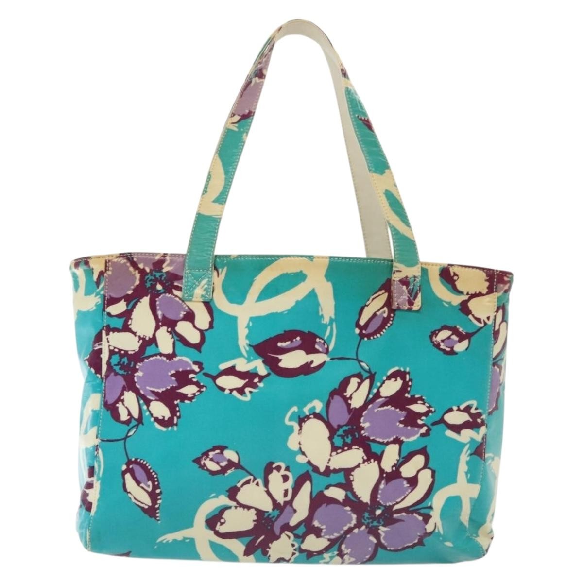Chanel Chanel Vintage Floral Tote Vinyl Blauw