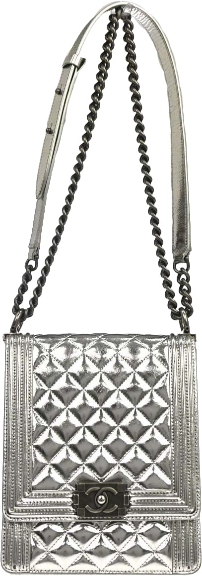 Chanel North South Boy Flap Quilted Metallic Calfskin Small Metallic