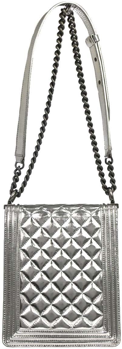Chanel North South Boy Flap Quilted Metallic Calfskin Small Metallic