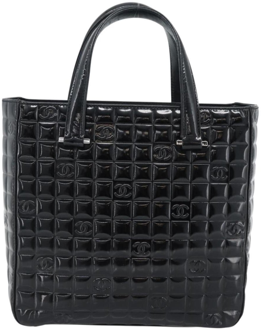Chanel Chocolate Bar CC Tote Quilted Patent Small Zwart