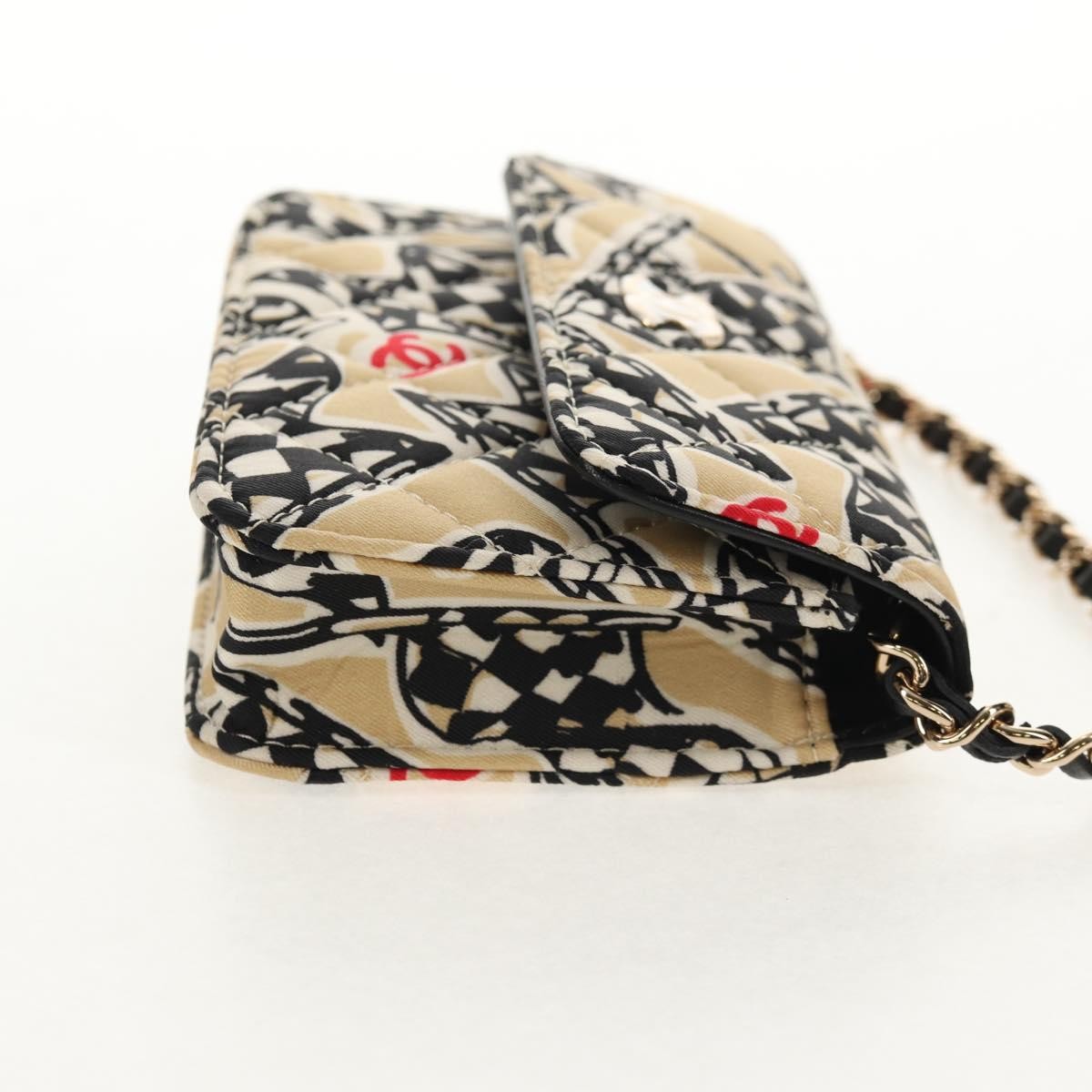 Chanel Chanel Flap Card Holder on Chain Quilted Printed Canvas Beige