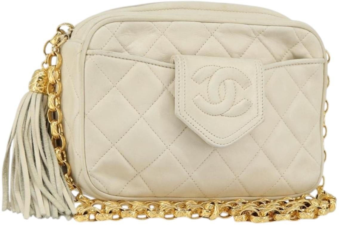 Chanel Chanel Vintage Front Pocket Camera Bag Quilted Lambskin Small Beige