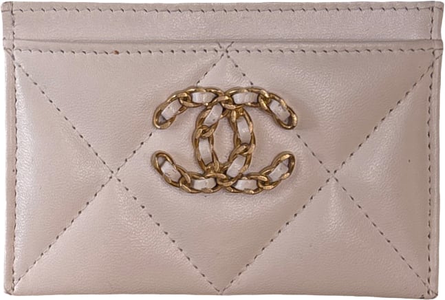 Chanel 19 Card Holder Quilted Iridescent Calfskin Wit