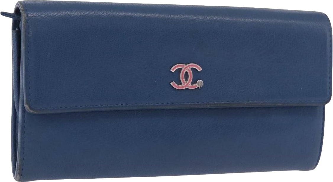 Chanel Lucky Clover Long Flap Wallet Leather Blauw