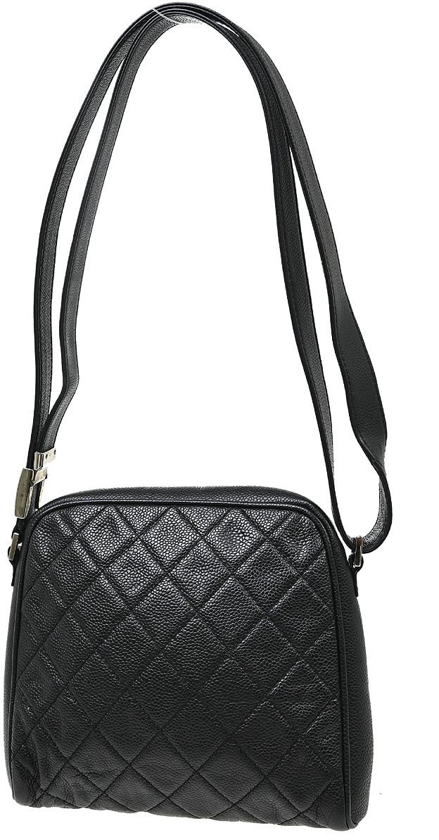 Chanel Vintage Diamond CC Quilted Caviar Large Zwart