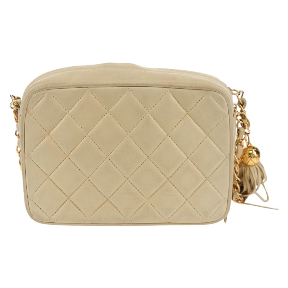 Chanel Chanel Chain Flap Shoulder Bag Quilted Lambskin Beige