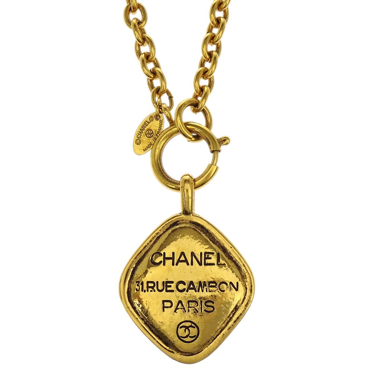Chanel Chanel Vintage CC Diamond Pendant Necklace Metal Goud