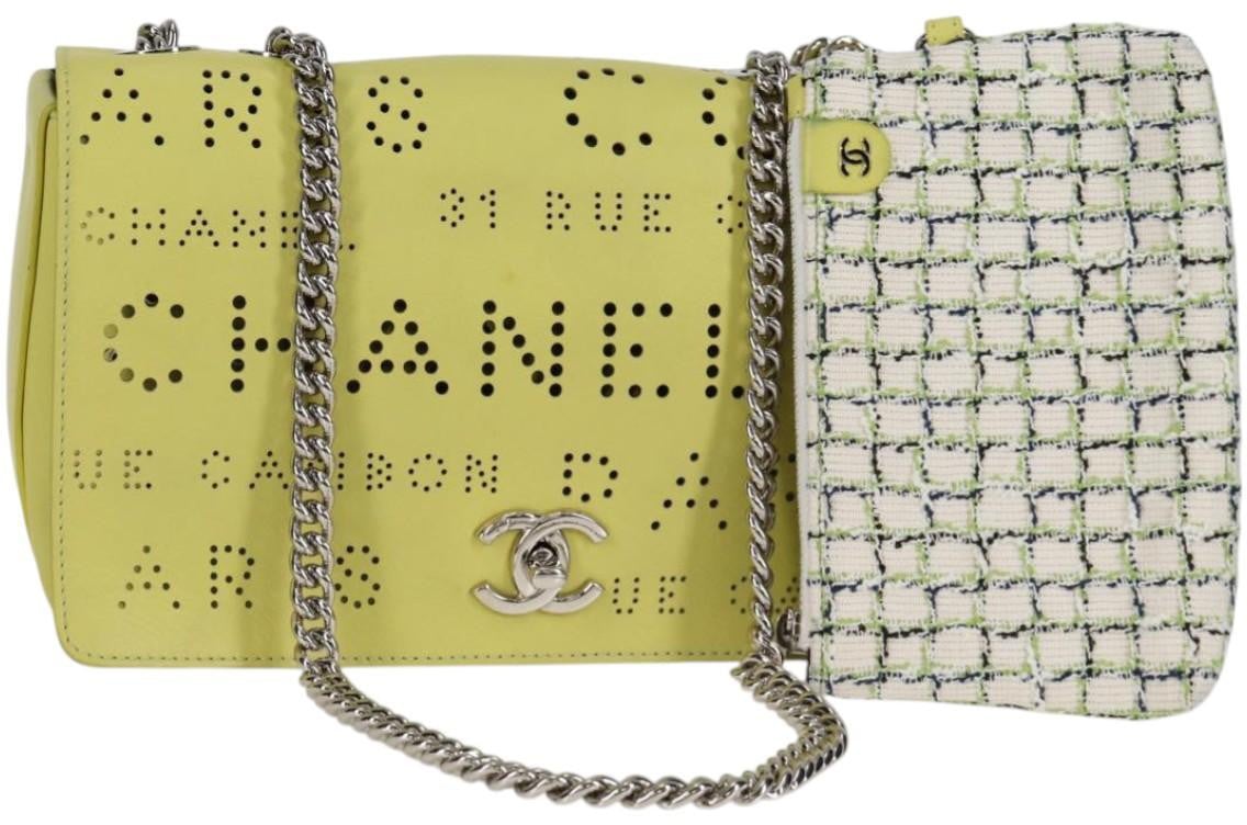 Chanel Chanel Logo Eyelets Flap Bag Perforated Calfskin Medium Geel