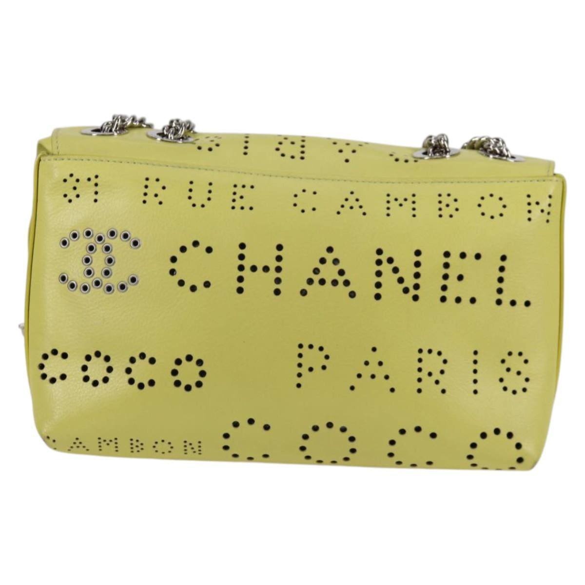 Chanel Chanel Logo Eyelets Flap Bag Perforated Calfskin Medium Geel