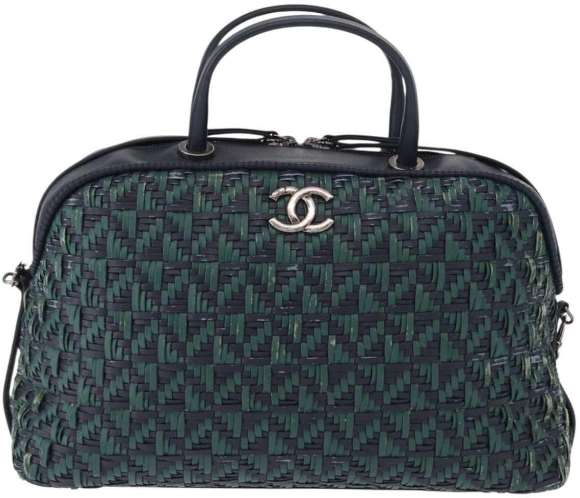 Chanel Chanel Convertible Chain Bowler Bag Woven Calfskin Small Groen