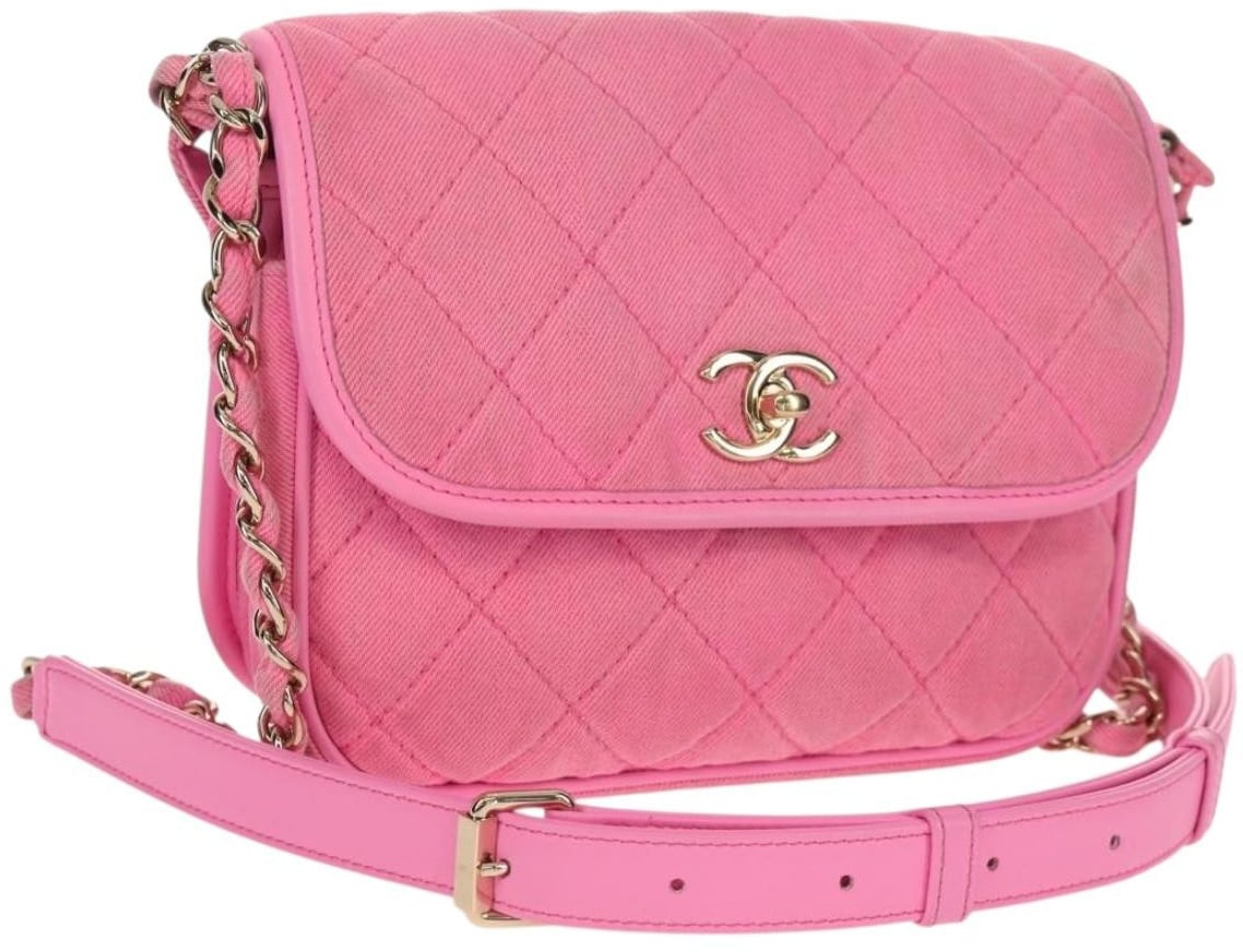 Chanel Chanel Flap Messenger Bag Quilted Denim Small Roze