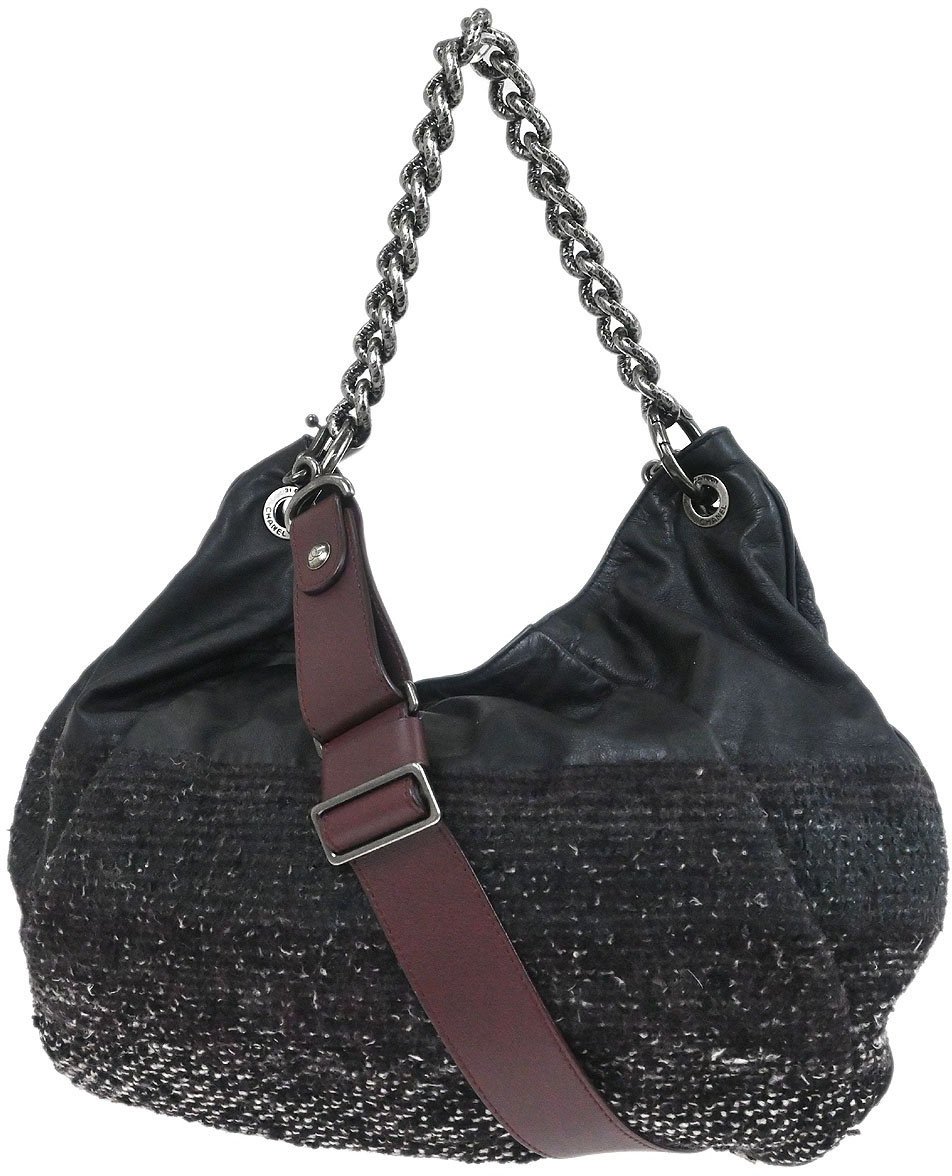 Chanel Chanel Coco Pleats Hobo Leather and Tweed Large Zwart