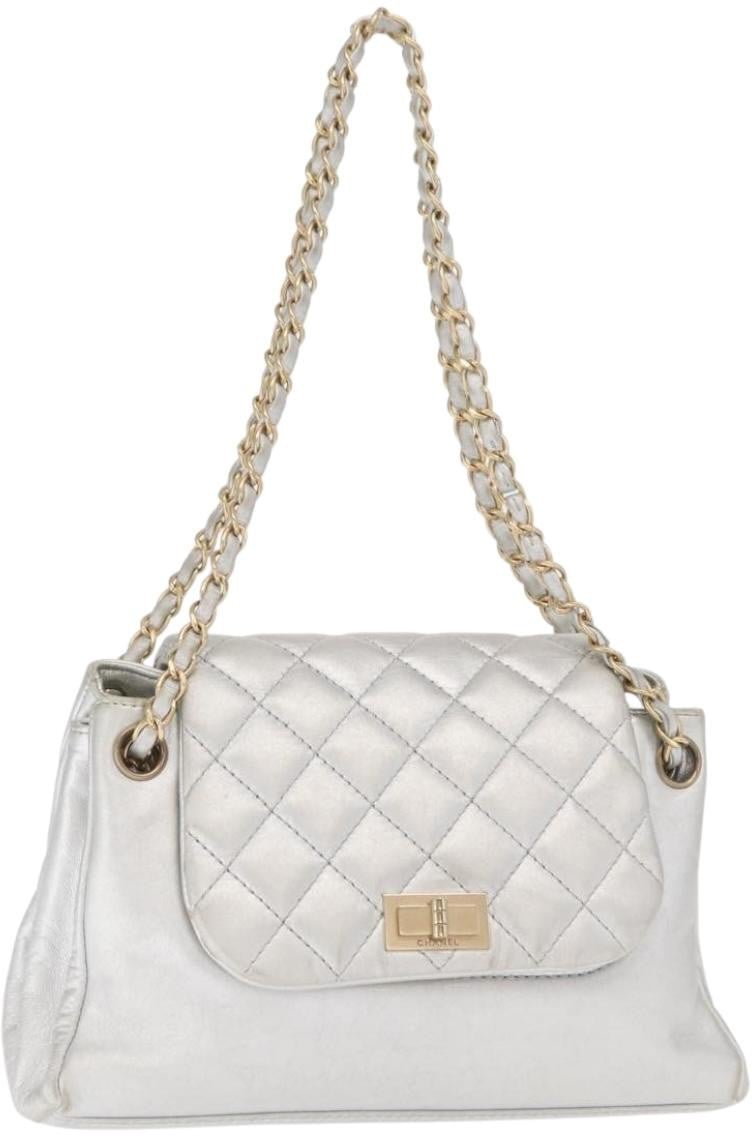 Chanel Chanel Mademoiselle Lock Accordion Flap Bag Quilted Lambskin Medium Zilver