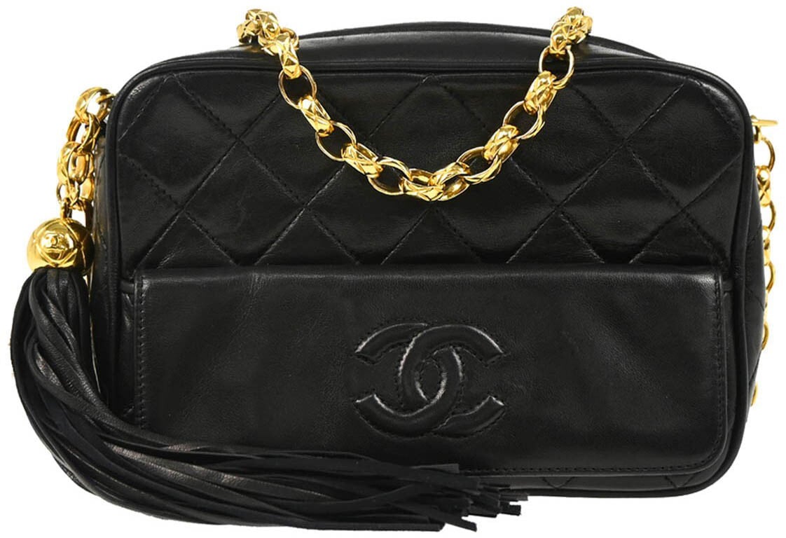 Chanel Chanel Vintage Front Pocket Camera Bag Quilted Leather Mini Zwart
