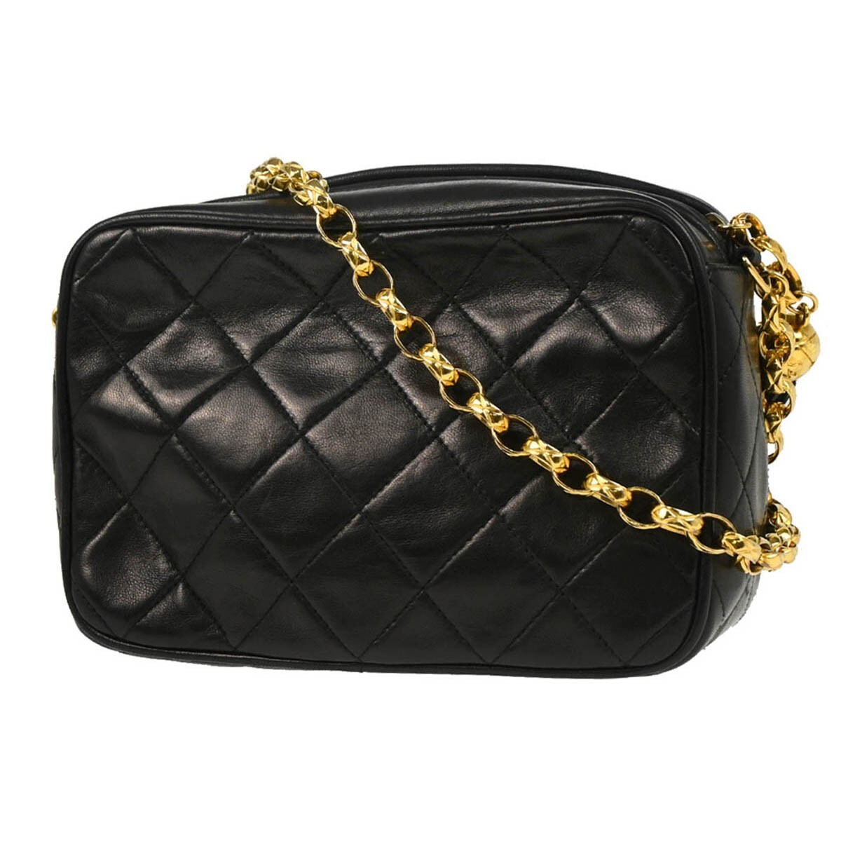 Chanel Chanel Vintage Front Pocket Camera Bag Quilted Leather Mini Zwart
