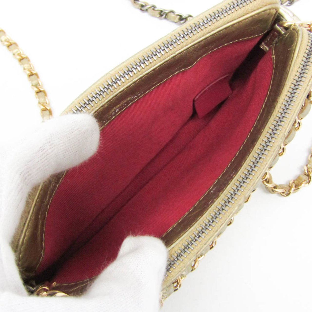 Chanel Chanel Gabrielle Double Zip Clutch with Chain Quilted Aged Calfskin Goud