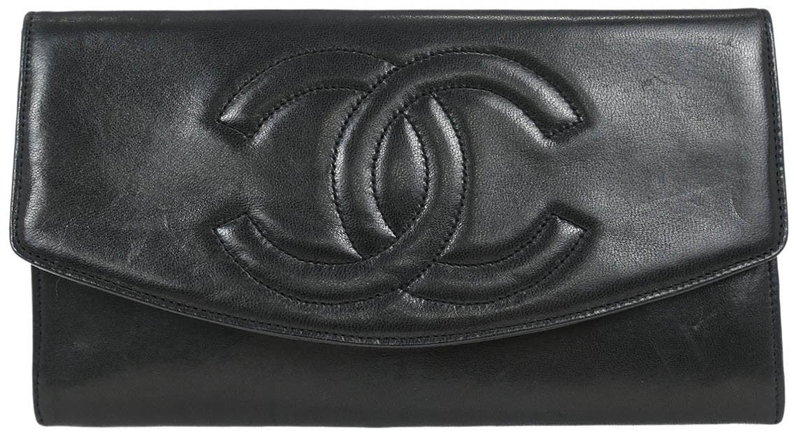 Chanel Chanel Vintage CC Flap Wallet Leather Zwart