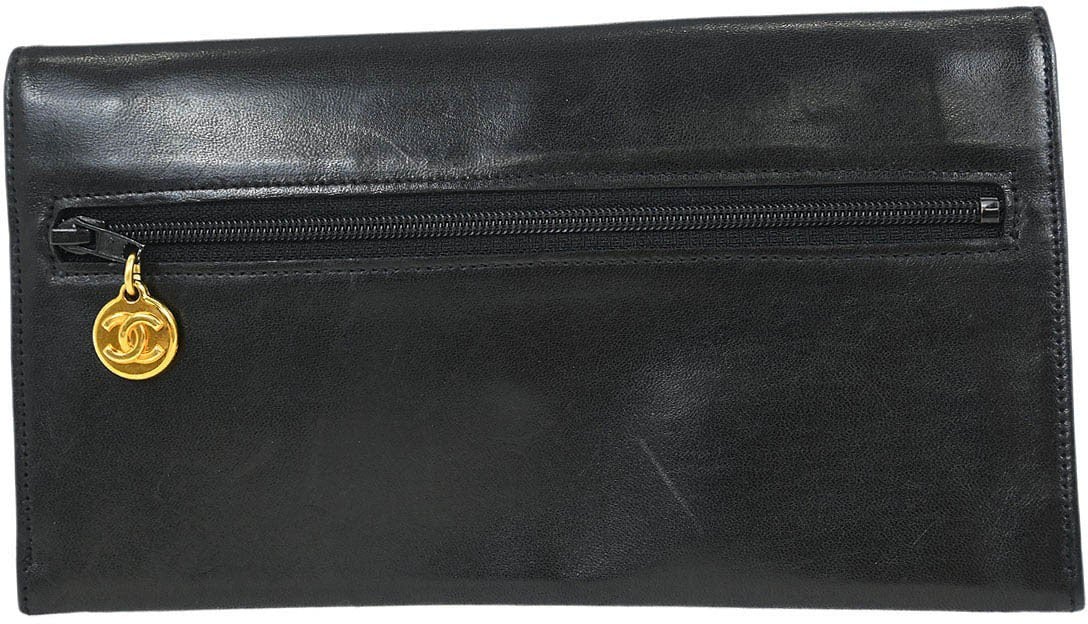 Chanel Chanel Vintage CC Flap Wallet Leather Zwart